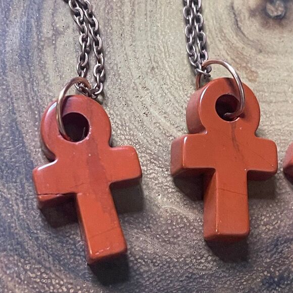 Red jasper ankh carving key of life necklace pendant eternal life Egyptian pink - Picture 4 of 6